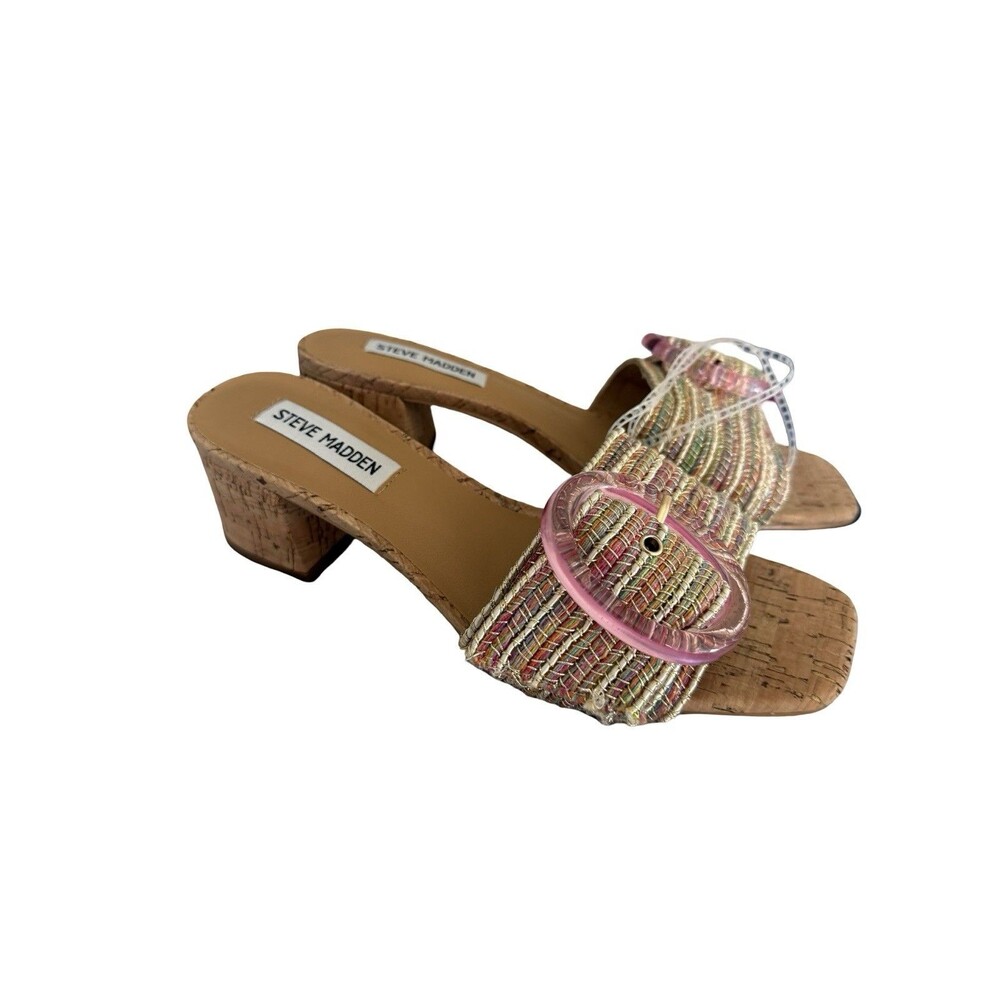 Steve Madden  SEACREST SANDALS  PINK MULTI Block Heels Mules Slides  SZ 7 NWOB